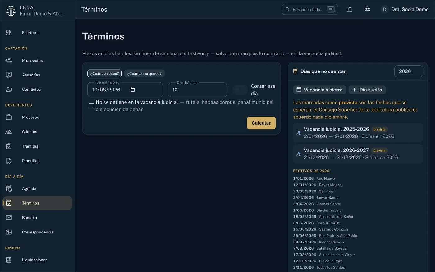 Calculadora de términos con su constancia